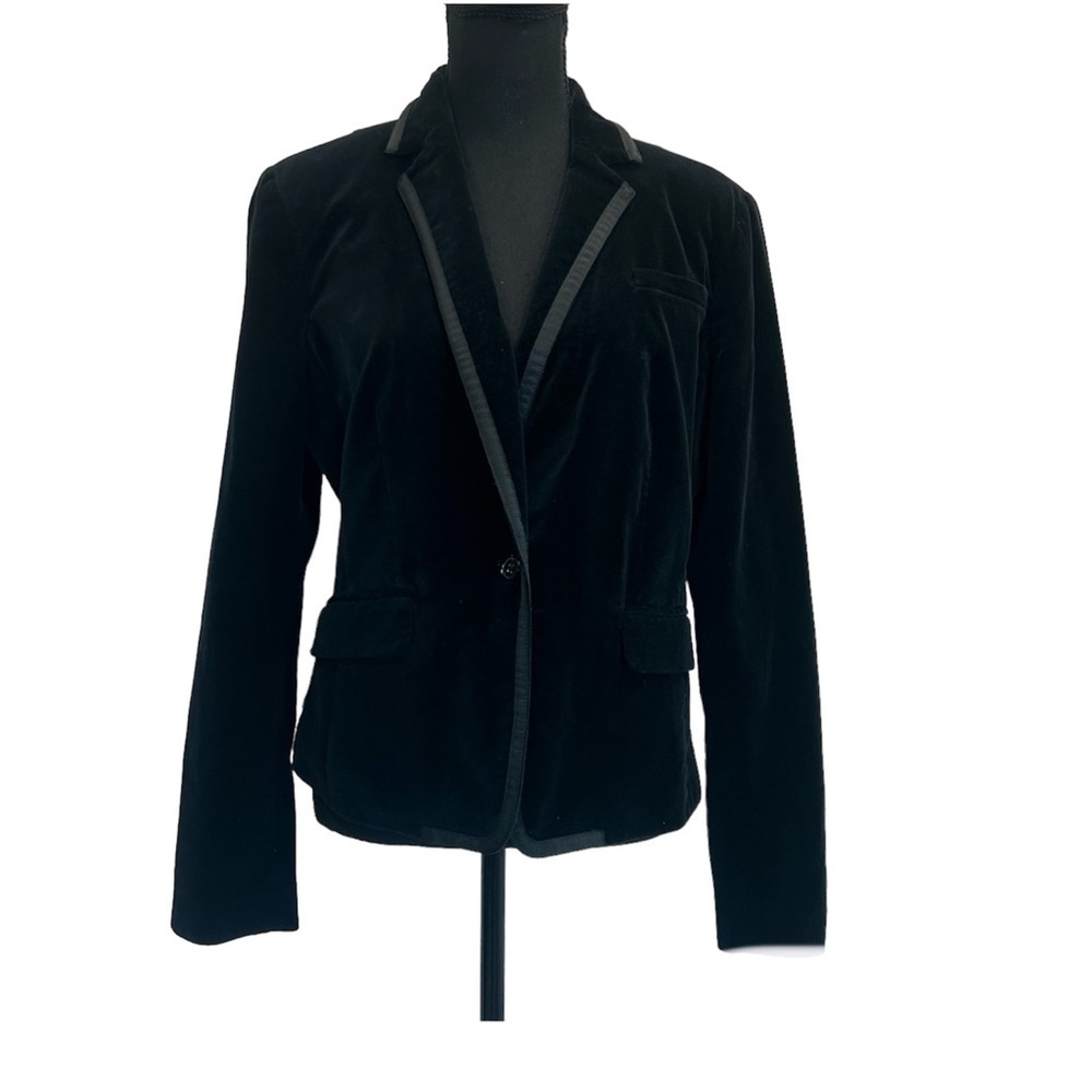 Banana Republic stretch black velvet blazer ribbon trim Sz 10